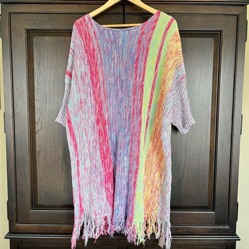 DAVI & DANI Colorful Sweater Dress Swim Cover Up Size 2XL Fringe Flowy Comfort - Picture 4 of 5